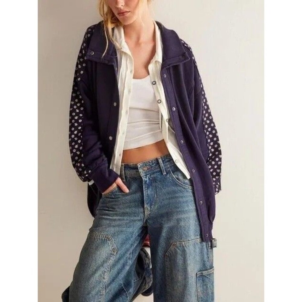 Free People We The Free Heritage Track Jacket Top Buttondown Slouchy S 271573